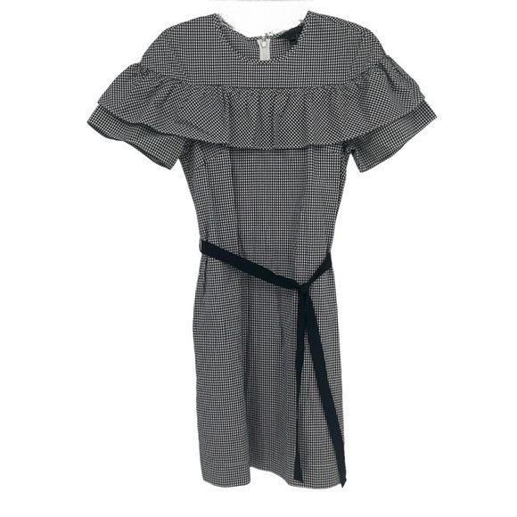 J. Crew NWT Edie Gingham Dress Womens Size 4 tall Black White Check Ruffle - Picture 1 of 11